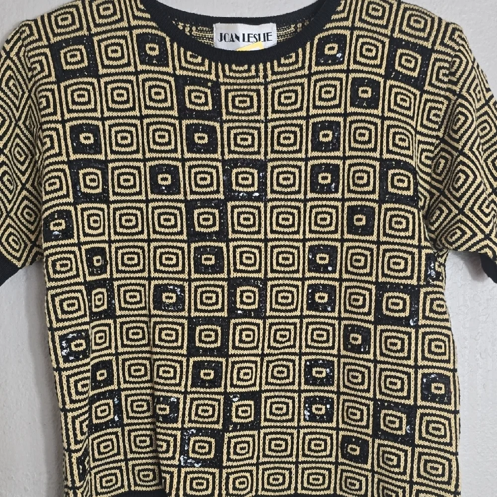 Jan Leslie Black and Gold Square Pattern Sweater - Picture 2 of 8